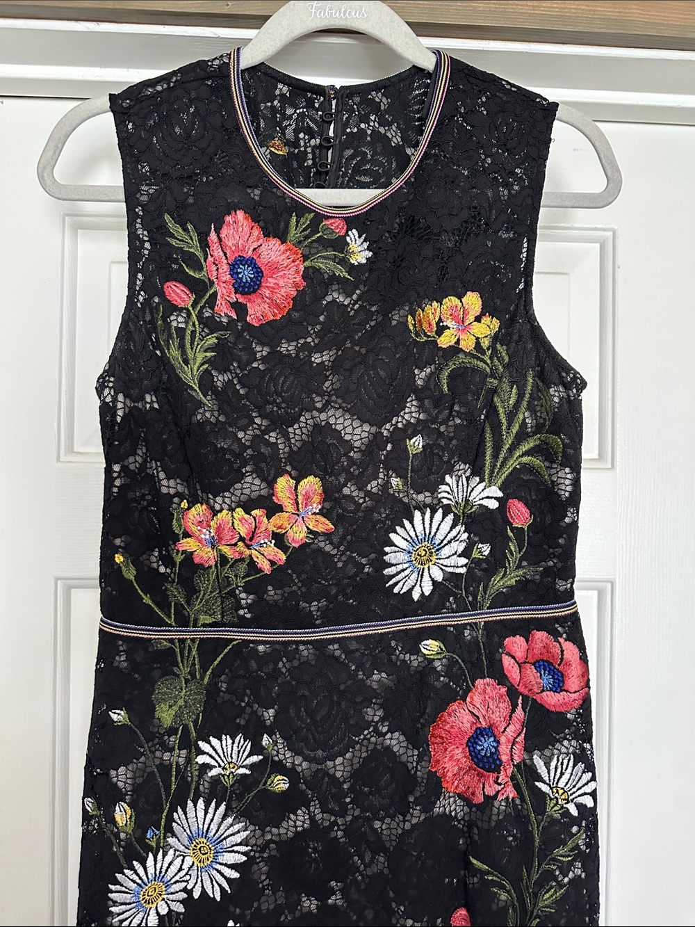 Karen Millen Black Lace Midi Dress with Multicolor Floral Embroidery - Picture 6 of 6
